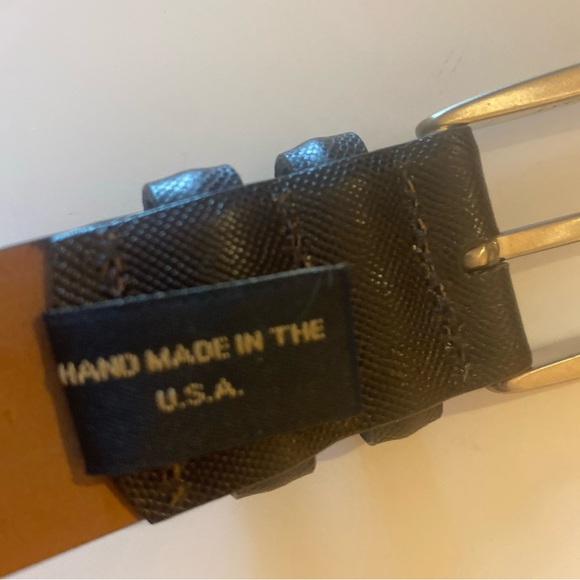 Crookhorn Size 40 Handmade in USA Dark Brown Leather Belt Silver Brass Buckle - Picture 6 of 8